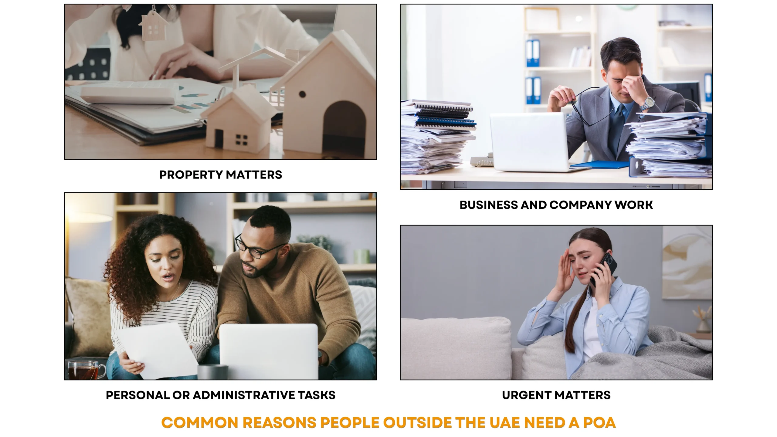 Common Reasons People Outside the UAE Need a Power of Attorney UAE | POA.ae four common reasons people outside the UAE need a power of attorney UAE — property matters, business and company work, personal or administrative tasks, and urgent matters